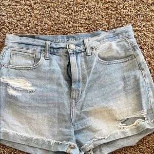 American Eagle Outfitters Light Blue High-Rise Distressed Denim Shorts